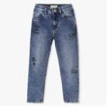 Dark Blue Embroidered Jeans For Men