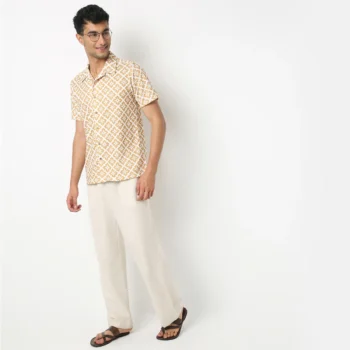 Yellow Block Print Shirt For Men