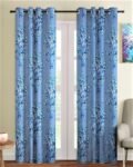 Fashion String Polyester Blossoms Eyelet Door Curtains (7 Feet, Blue, Pack of 2 Piece, Eyelet, String, Washable), Floral | Light-Filtering