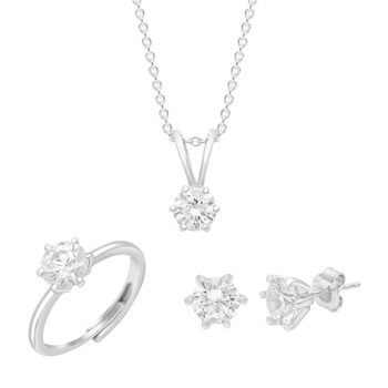 ZISTHI 925 Sterling Silver Round Solitaire Ring, Earring, Pendant with Chain Jewellery Set | Cubic Zirconia | Gift for Women & Girls