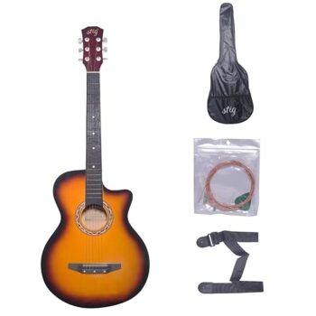 Stig Sunburst Linden Wood Acoustic Guitar Cutaway Design | High Gloss Finish | Includes Gig Bag, Picks, Strings & Strap