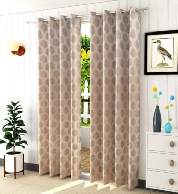 Fresh From Loom Grommet Curtains For Door 10 Feet Long|Big Window Curtain Premium Polyester Weaved Parda|Latest Modern Parde For Living Room Bedroom|Home Jacquard Screens (Beige, 2Pc Only) - Blackout