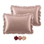 GO WELL Ruffle Satin Pillowcase for Hair and Skin, Standard Size Satin Pillow Covers Silky Pillow Cases Set of 2, Satin Ruffled Pillowcase with Envelope Closure,Silk Pillow case(Rose Taupe) 1000TC