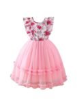 Niren Enterprise Buggu Net Flared Ruffle Sleeveless Baby Girl Frock with Floral Pattern and Round Neck A-Line Style Dress for Baby Girl