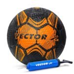 Vector X Street Soccer Rubber Moulded Indoor/Outdoor Water-Resistant Football + Pump with Butyl Bladder, Black-Orange, Size 5, Suitable for Match and Training for Adults 15+ Years