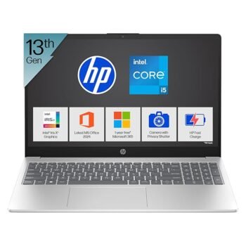 HP 15, 13th Gen Intel Core i5-1335U Laptop (16GB DDR4,512GB SSD) Anti-Glare, Micro-edge,15.6''/39.6cm, FHD, Win11,M365,Office24, Silver,1.59kg, Iris Xe Graphics, FHD Camera w/privacy shutter, fd0577TU