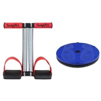 SureFit® Combo of Double Spring Tummy Trimmer for Men & Women with Comfortable Foot Pedals + Twist Board for Abs, Waist & Leg Slimming – Home Gym Fitness Kit for Weight Loss, Core Workout & Body Shaping (MAROON)