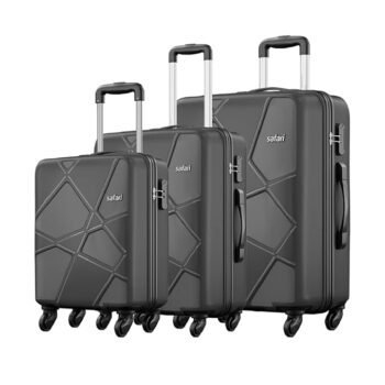 Safari Polypropylene Pentagon Hardside Small, Medium & Large Size Cabin & Check-in Luggage Set of 3 Speed_Wheel 8 Wheel Suitcase Trolley Bags for Travel Black Color 55Cm, 66Cm & 75Cm