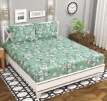 BSB HOME 120 TC Double Floral Bedsheet with 2 Pillow Covers | 110 GSM Soft Brushed Microfiber - Breathable & Wrinkle Free - (86 X 88 Inch, Floral, Light Green)