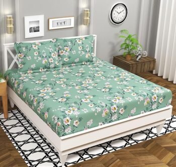 BSB HOME 120 TC Double Floral Bedsheet with 2 Pillow Covers | 110 GSM Soft Brushed Microfiber - Breathable & Wrinkle Free - (86 X 88 Inch, Floral, Light Green)