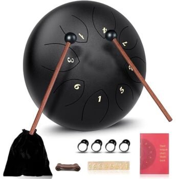 Truenix Steel Tongue Drum 8 Note, 6 inch Percussion Instrument Handpan Drum with Bag, Music Book and Mallets for Kids and Adults Meditation Musical Education Concert Mind Healing Yoga (Black)